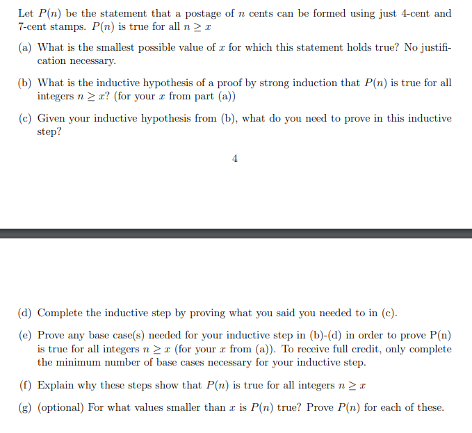 Solved Let P N Be The Statement That A Postage Of N Cents Chegg