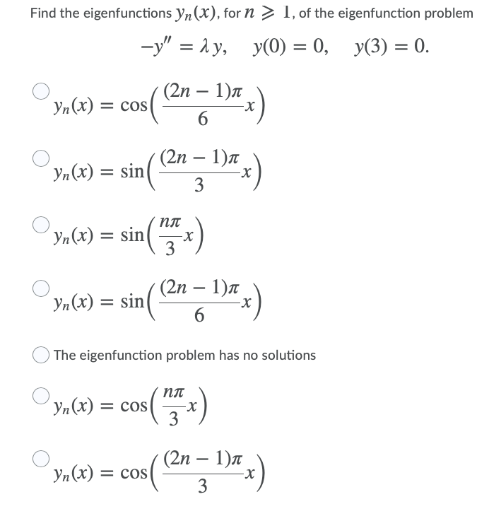 Solved Find The Eigenfunctions Yn X For N 1 Of The Chegg