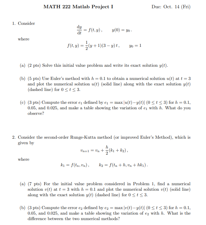 Math Matlab Project I Due Oct Fri Chegg