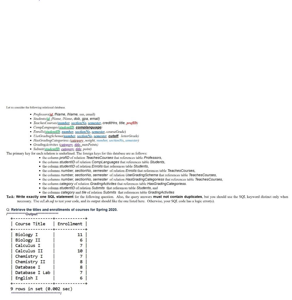 Solved Let Us Consider The Following Relational Database Chegg