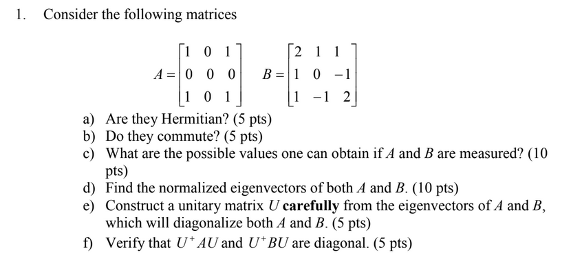 Solved Consider The Following Matrices Chegg