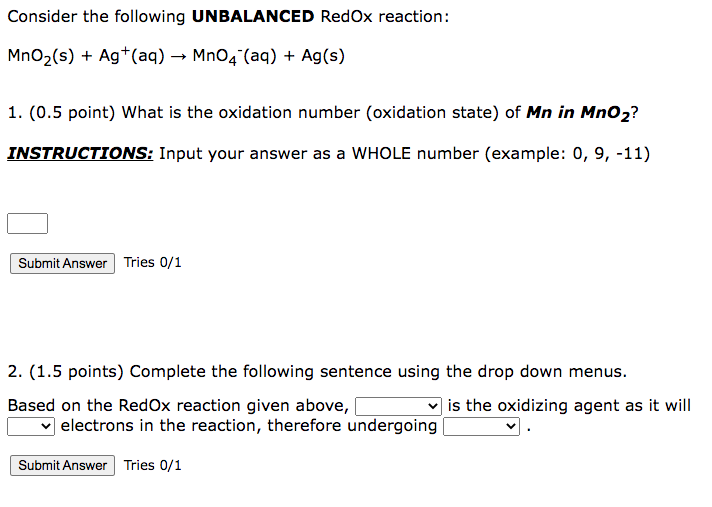 Solved Consider The Following Unbalanced Redox Reaction Chegg