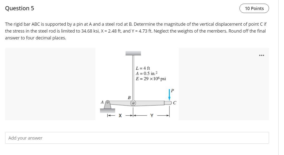 Solved Question 5 10 Points The Rigid Bar ABC Is Suppor