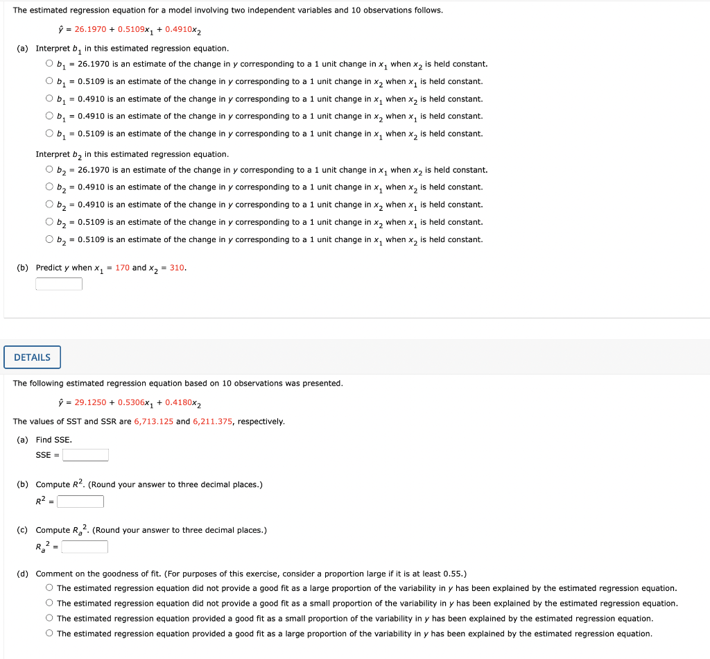 Solved The Estimated Regression Equation For A Model Chegg