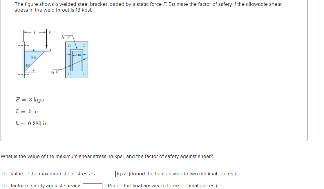 Solved The Figure Shows A Welded Steel Bracket Loaded By A Chegg