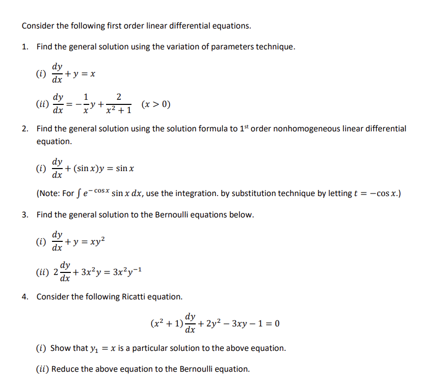 Solved Consider The Following First Order Linear Chegg