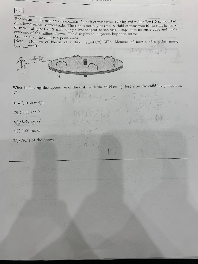 Solved 4 Pt Problem A Playground Ride Consists Of A Disk Of Chegg