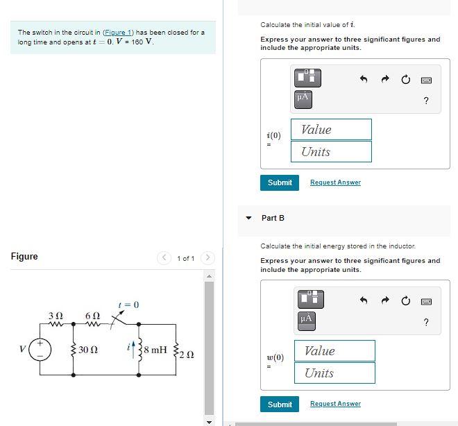 Solved Calculate The Initial Value Of I The Switch In The Chegg