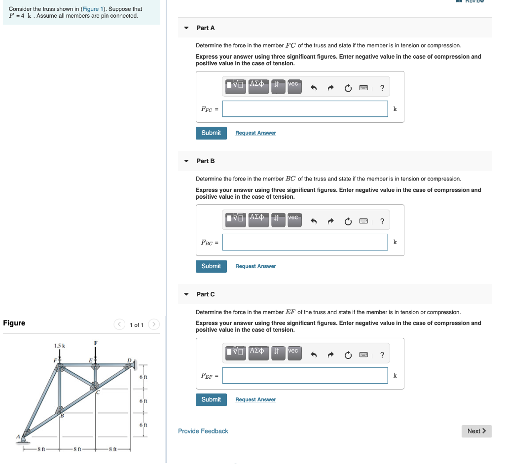 Solved Review Consider The Truss Shown In Figure 1 Chegg