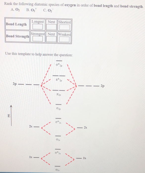 Solved Rank The Following Diatomic Species Of Oxygen In Chegg