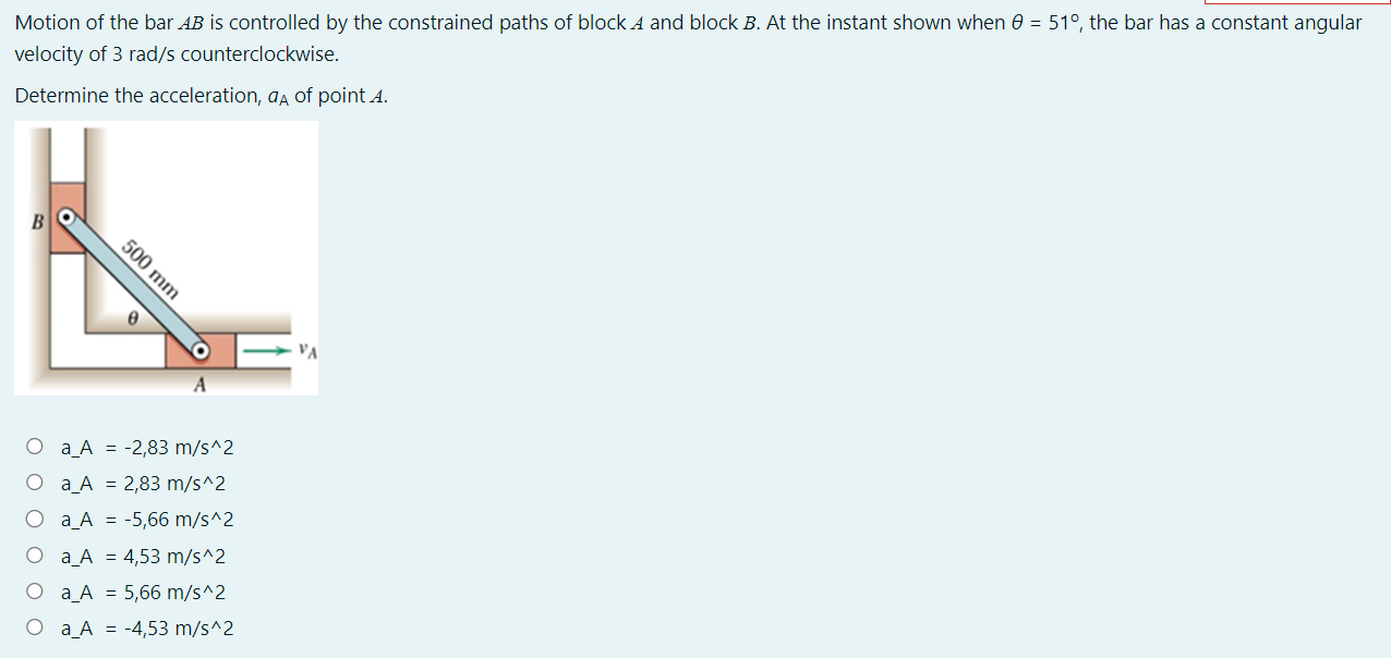 Solved Motion Of The Bar AB Is Controlled By The Constrained Chegg