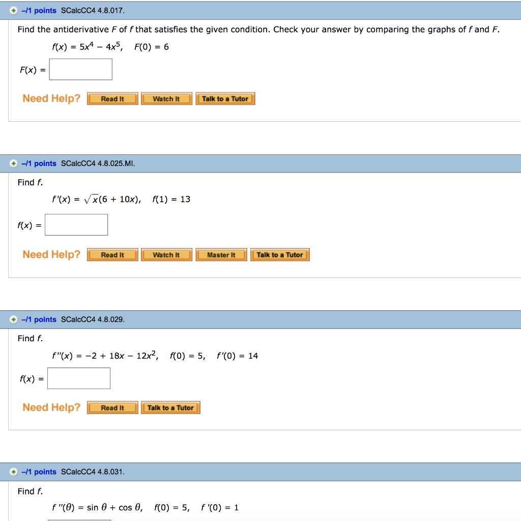 Solved 1 Points SCalcCC4 4 8 017 Find The Antiderivative F Chegg