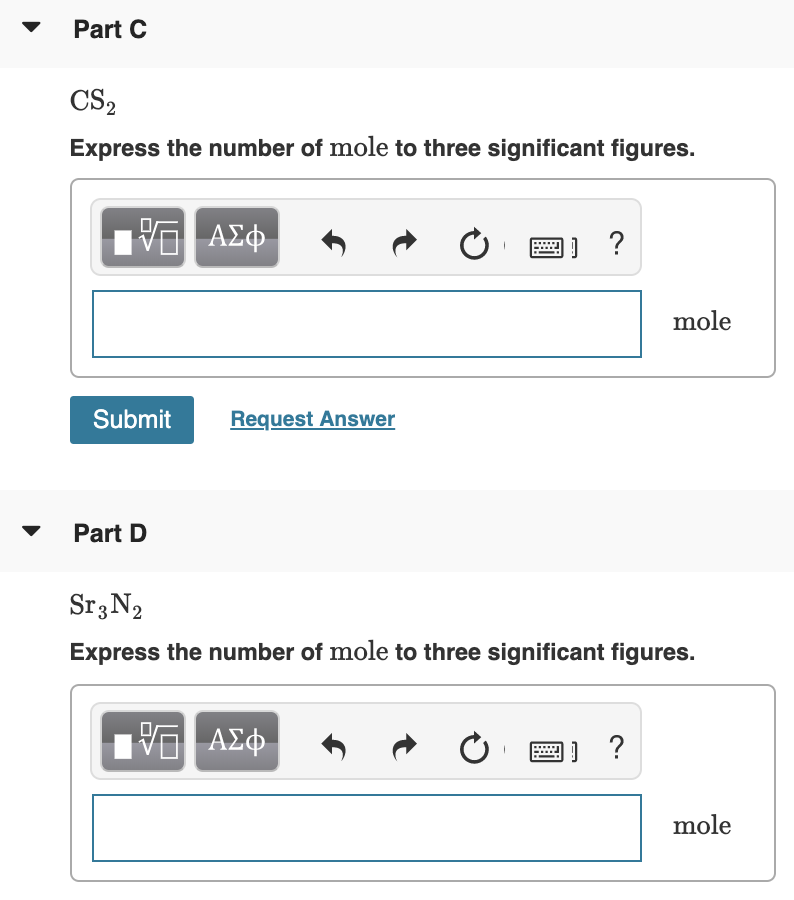 Solved Calculate The Number Of Moles In G Of Each Of Chegg