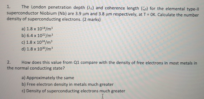 Solved 1 The London Penetration Depth L And Coherence Chegg