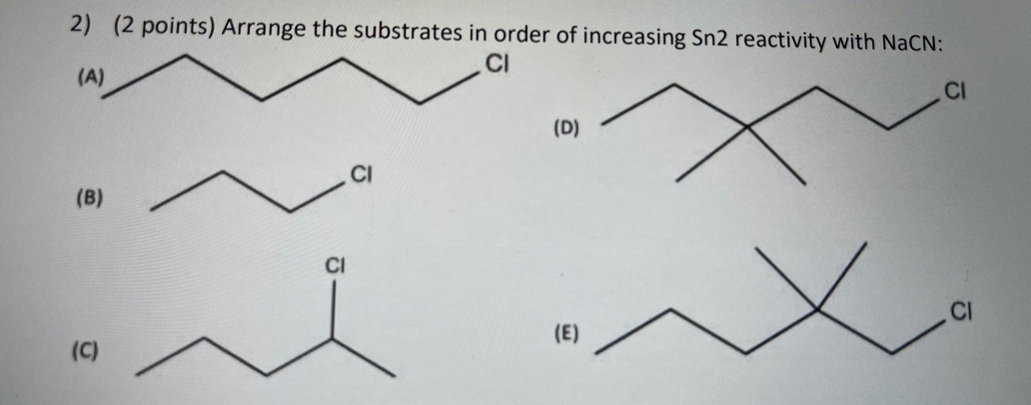 Solved 2 2 Points Arrange The Substrates In Order Of Chegg