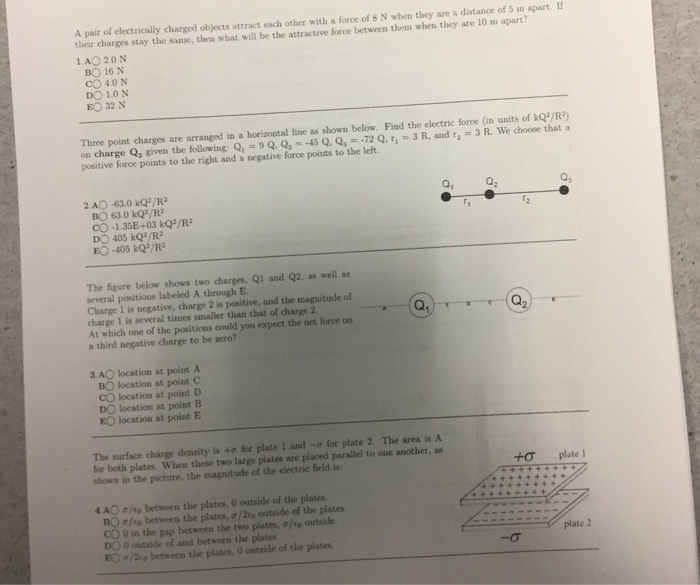 Solved A Pair Of Electrically Charged Objects Attract Each Chegg