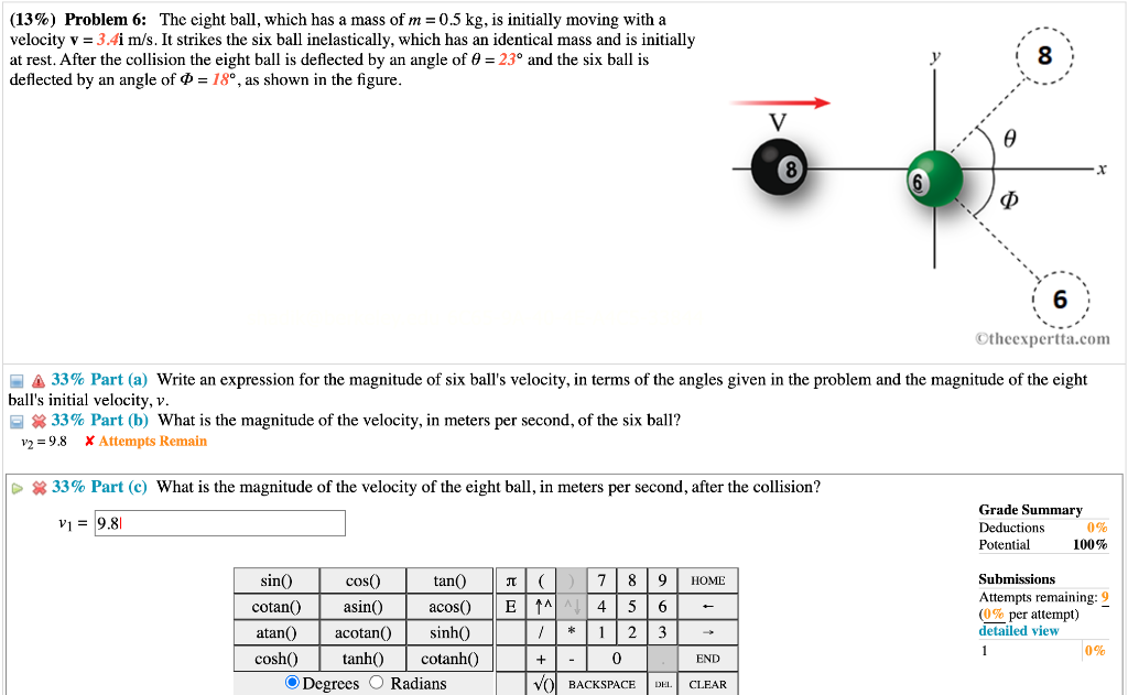 Solved Problem The Eight Ball Which Has A Mass Of Chegg