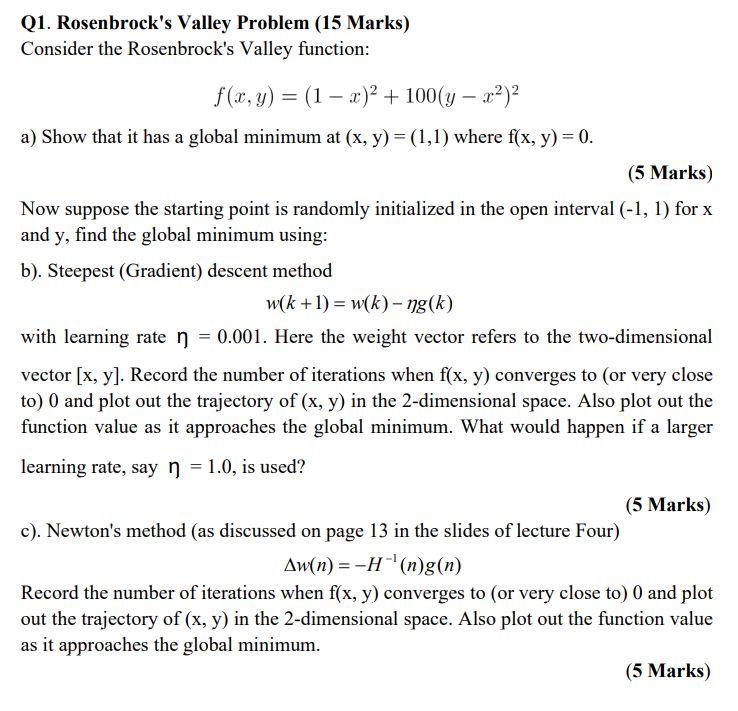 Solved Q1 Rosenbrock S Valley Problem 15 Marks Consider Chegg