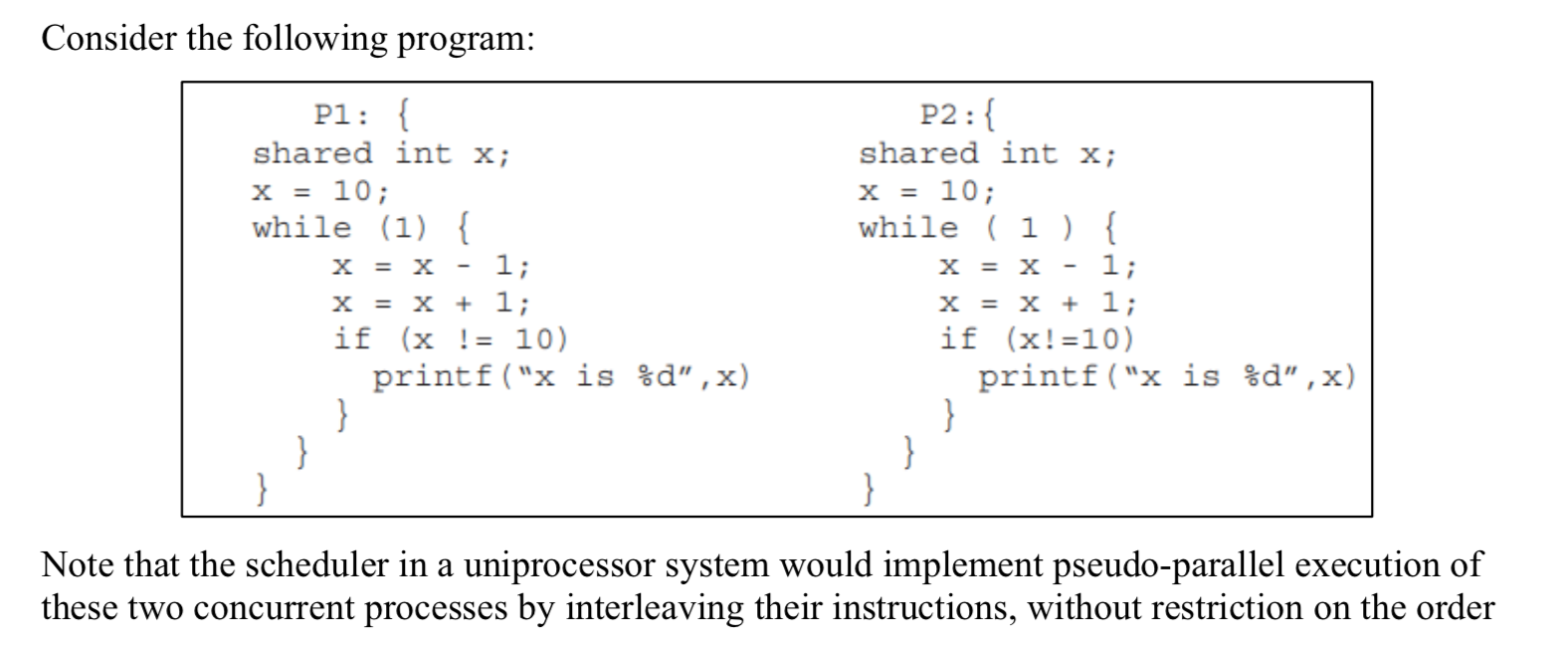 Solved Consider The Following Program P1 Shared Int X X Chegg