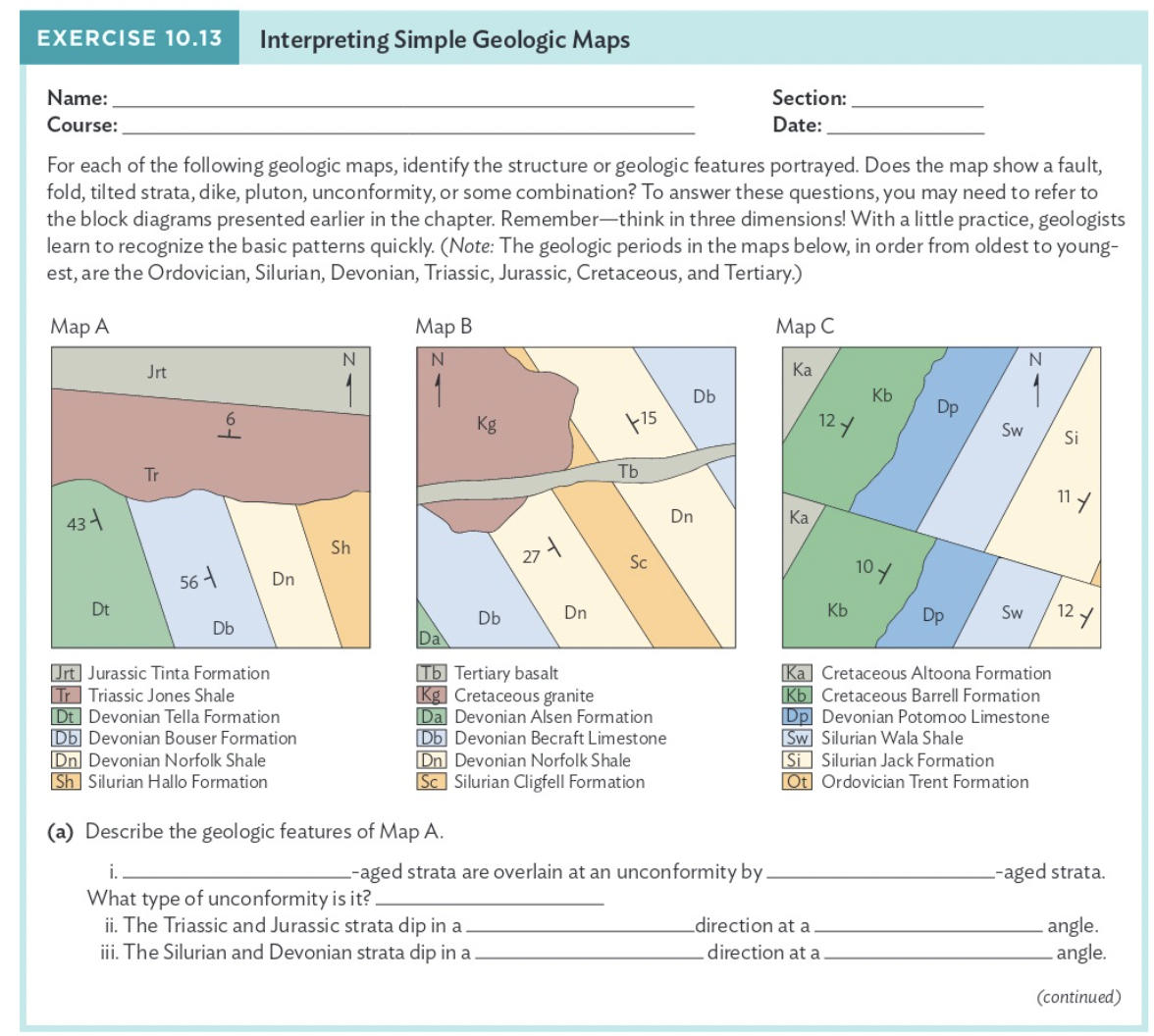 Solved For Each Of The Following Geologic Maps Identify The Chegg