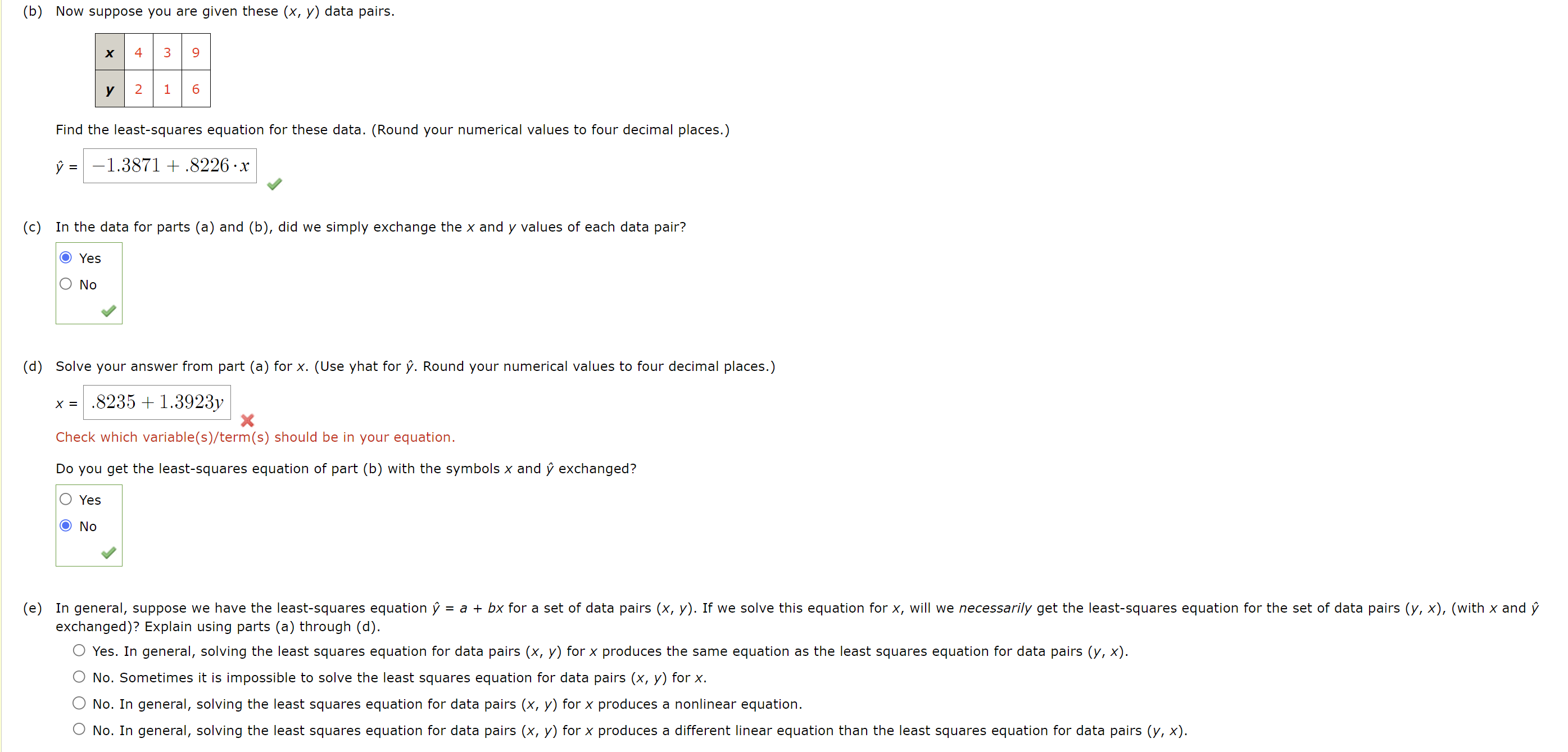 Solved B Now Suppose You Are Given These X Y Data Pairs Chegg