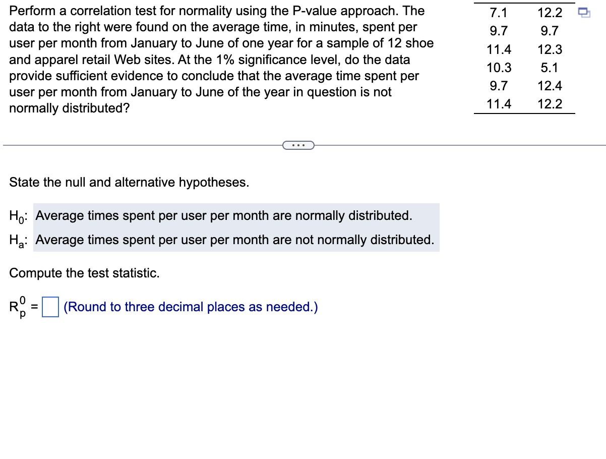 Solved Perform A Correlation Test For Normality Using The Chegg