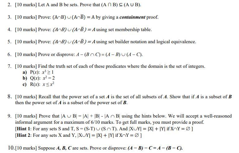 Solved 2 10 Marks Let A And B Be Sets Prove That A N Chegg