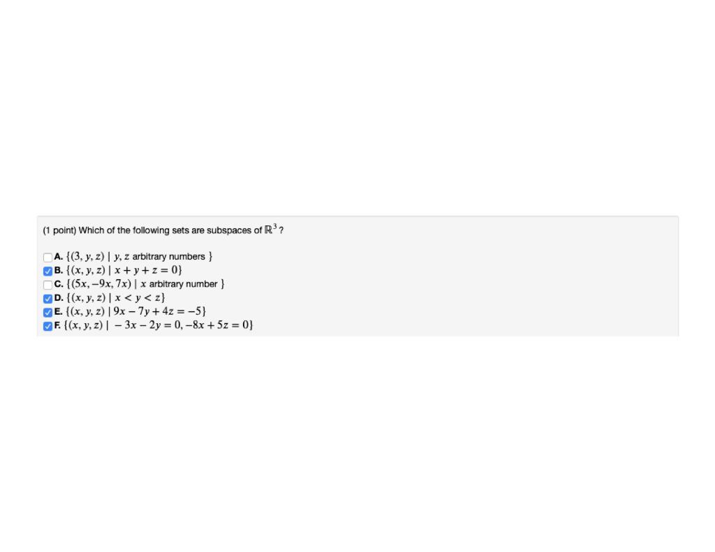 Solved Point Which Of The Following Sets Are Subspaces Chegg