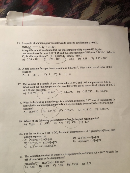 Solved A Sample Of Ammonia Gas Was Allowed To Come To Chegg