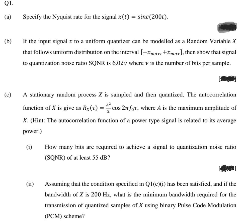 Solved Q A Specify The Nyquist Rate For The Signal X T Chegg