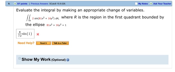 Solved 9 01 Points Previous Answers SCalc8 15 9 026 My Chegg