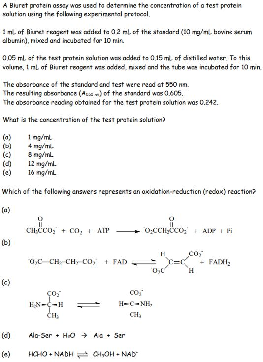 Solved A Biuret Protein Assay Was Used To Determine The Chegg