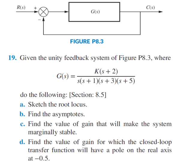 Solved 19 Given The Unity Feedback System Of Figure P8 3 Chegg