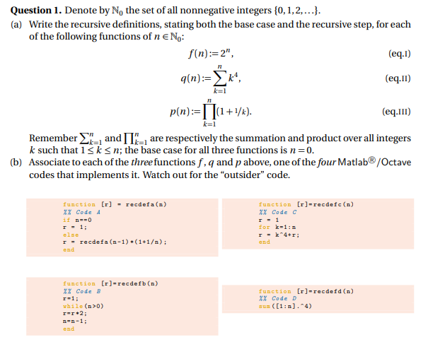 Solved Question 1 Denote By N The Set Of All Nonnegative Chegg