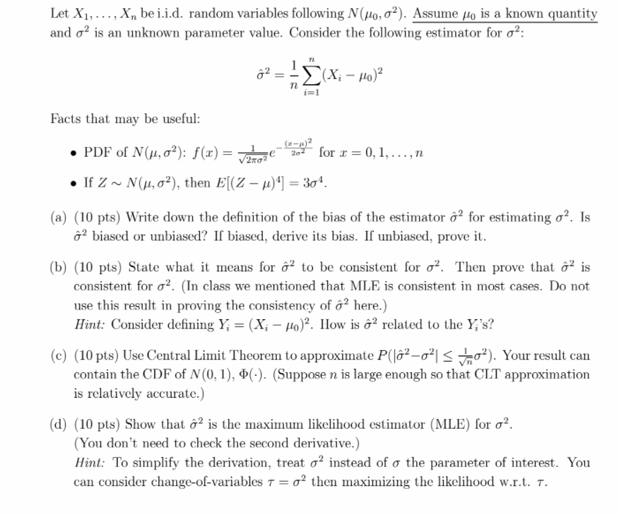 Solved Let X1 Xn Bei I D Random Variables Following Chegg