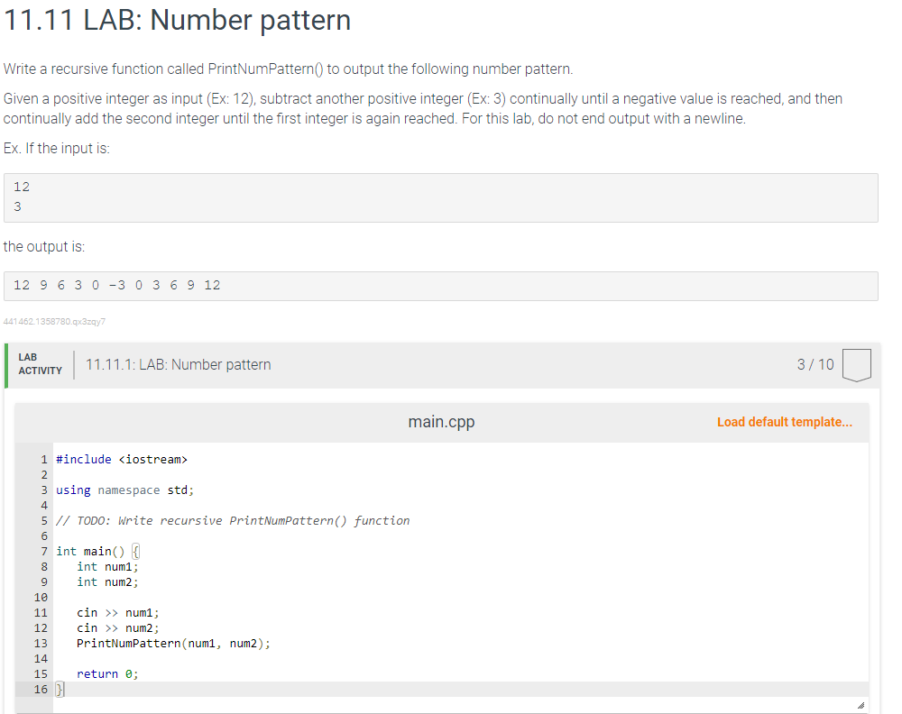 Solved Write A Recursive Function Called PrintNumPattern Chegg