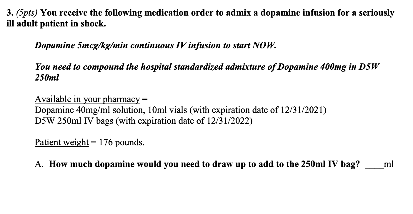 Solved 3 5pts You Receive The Following Medication Order Chegg