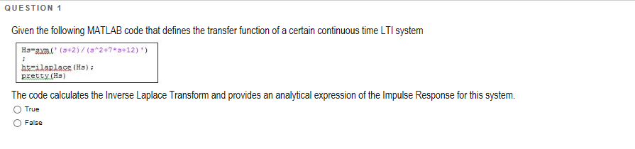 Solved Question Given The Following Matlab Code That Chegg