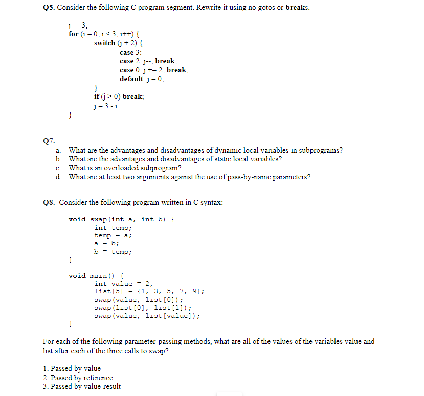 Solved Q5 Consider The Following C Program Segment Chegg