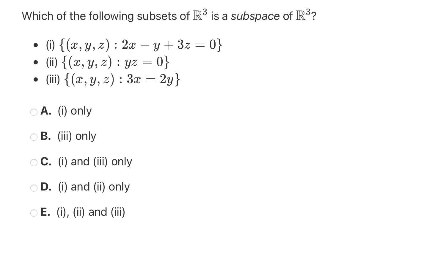 Solved Which Of The Following Subsets Of R3 Is A Subspace Of Chegg