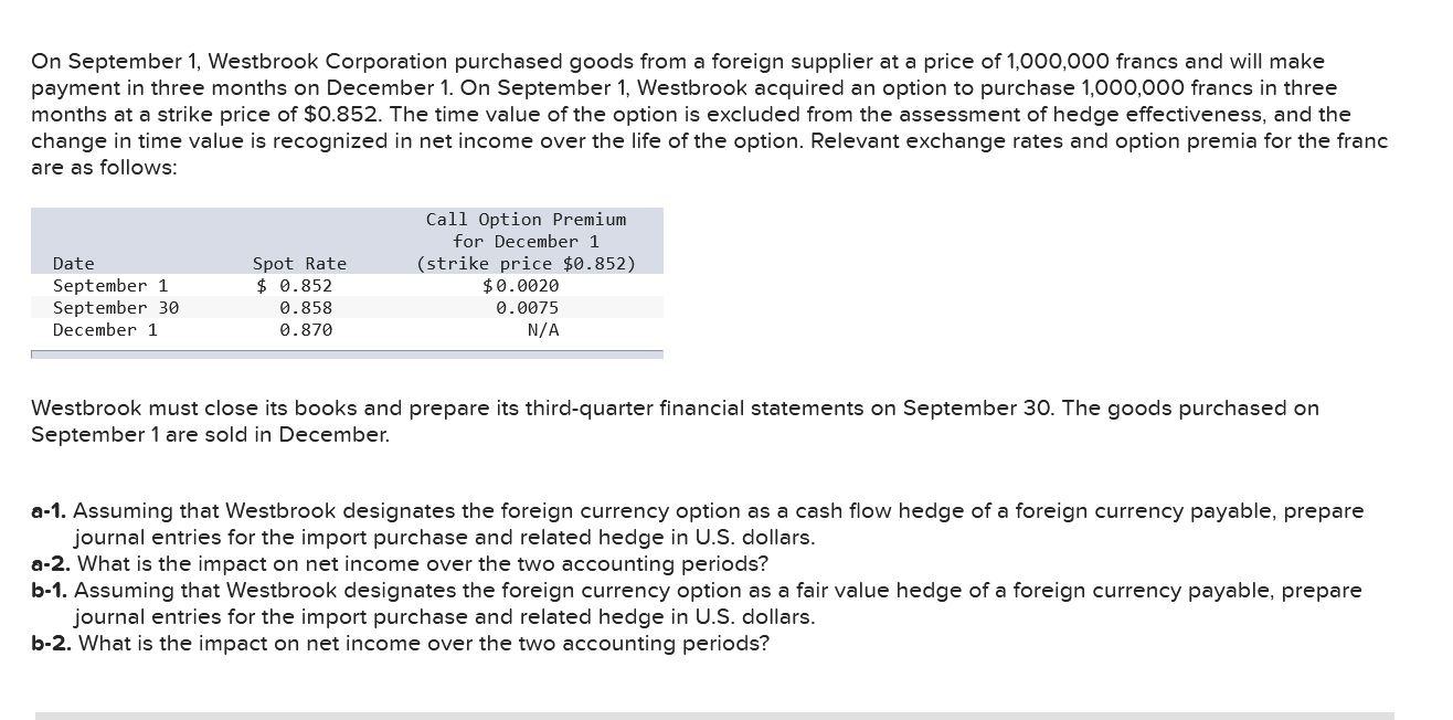 On September 1 Westbrook Corporation Purchased Goods Chegg