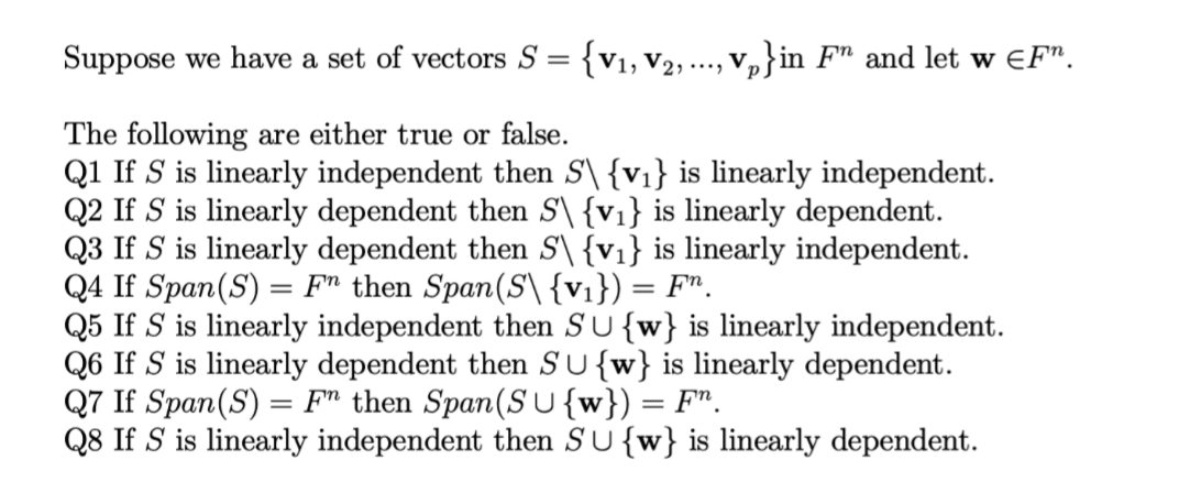 Solved Suppose We Have A Set Of Vectors S V V Chegg