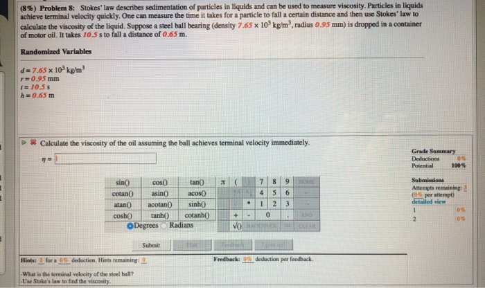 Solved 8 Problem 8 Stokes Law Describes Sedimentation Chegg