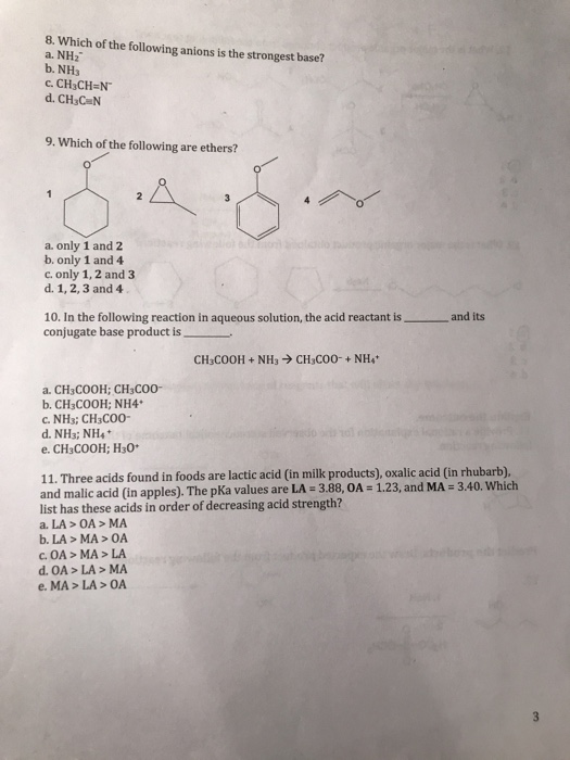 Solved Which Of The Following Anions Is The Strongest Chegg