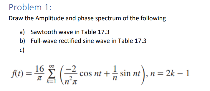 Problem 1 Draw The Amplitude And Phase Spectrum Of Chegg