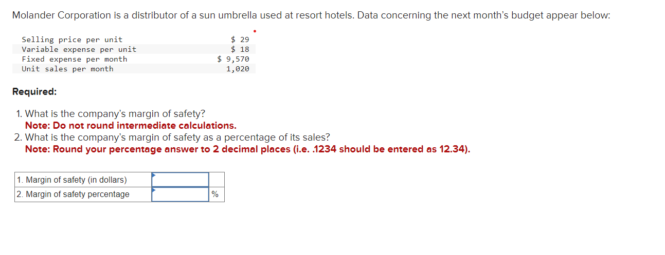 Solved Required 1 What Is The Company S Margin Of Safety Chegg