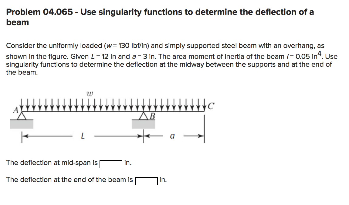 Solved Problem 04 065 Use Singularity Functions To Chegg