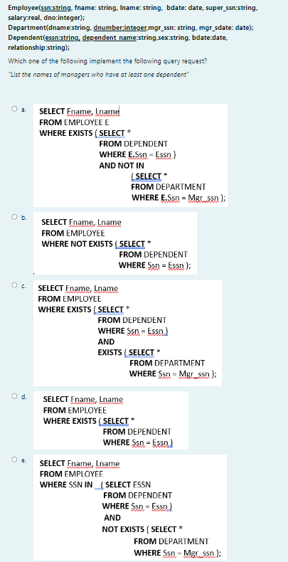 Solved Employee Ssn String Fname String Iname String Chegg