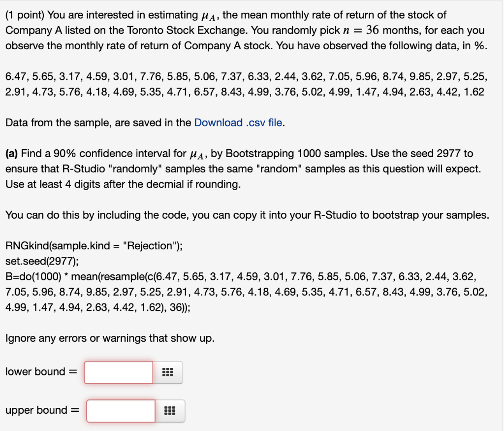 Solved USE R OR RSTUDIO TO SOLVE THIS QUESTION GIVEN THE Chegg