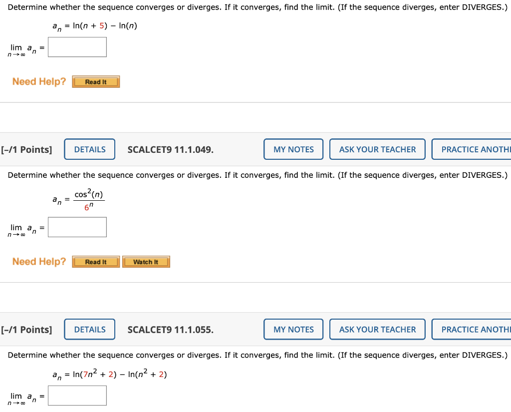 Solved Determine Whether The Sequence Converges Or Diverges Chegg